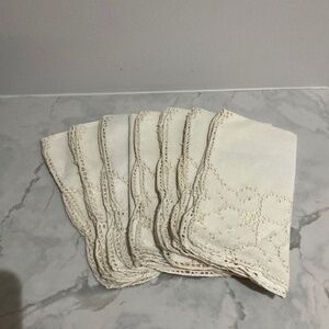Set of 7 Vintage Linen Napkins with One Cutwork Corner plus Edging